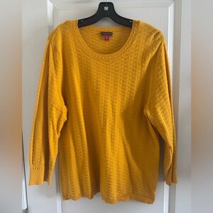 Vince Camuto Women’s Mustard Yellow Textured 3/4 Sleeve Sweater Size XL
